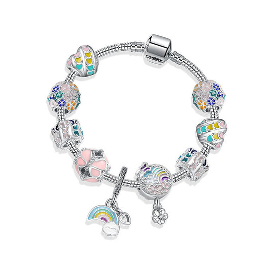 Sky-themed Heart Wreath Rainbow Pendant Alloy Bracelet(18cm) V1132-NSSL29-18