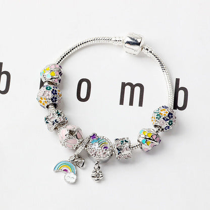 Sky-themed Heart Wreath Rainbow Pendant Alloy Bracelet(18cm) V1132-NSSL29-18