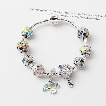 Sky-themed Heart Wreath Rainbow Pendant Alloy Bracelet(18cm) V1132-NSSL29-18