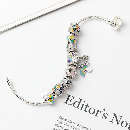 Sky-themed Heart Wreath Rainbow Pendant Alloy Bracelet(18cm) V1132-NSSL29-18