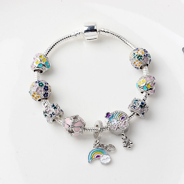 Sky-themed Heart Wreath Rainbow Pendant Alloy Bracelet(20cm) V1132-NSSL29-20