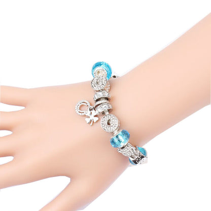 Charm Bracelet with Tortoise, Heart, Clover Pendant(Blue,18cm) V1132-NSSL3-BLUE-18