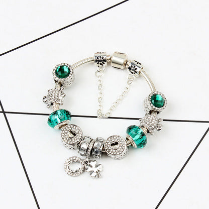 Charm Bracelet with Tortoise, Heart, Clover Pendant(Green,20cm) V1132-NSSL3-GREEN-20