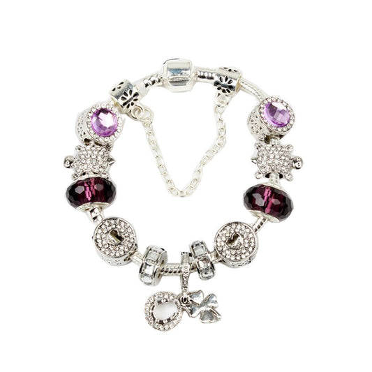 Charm Bracelet with Tortoise, Heart, Clover Pendant(Purple,18cm) V1132-NSSL3-PURPLE-18