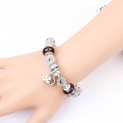 Charm Bracelet with Tortoise, Heart, Clover Pendant(Purple,19cm) V1132-NSSL3-PURPLE-19