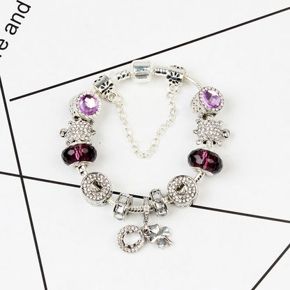 Charm Bracelet with Tortoise, Heart, Clover Pendant(Purple,20cm) V1132-NSSL3-PURPLE-20
