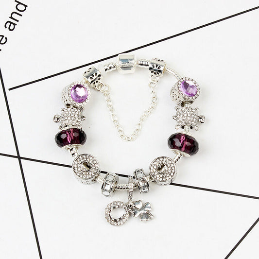 Charm Bracelet with Tortoise, Heart, Clover Pendant(Purple,20cm) V1132-NSSL3-PURPLE-20