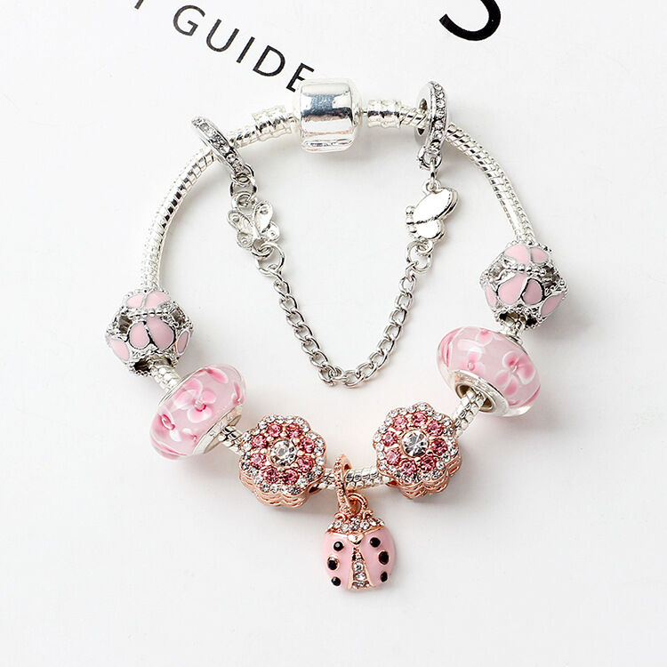Spring Blossom Charm Bracelet with Flower Beads(18cm) V1132-NSSL30-18