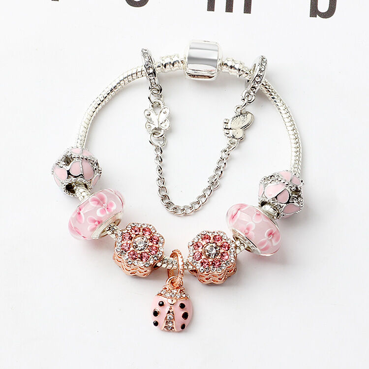 Spring Blossom Charm Bracelet with Flower Beads(18cm) V1132-NSSL30-18