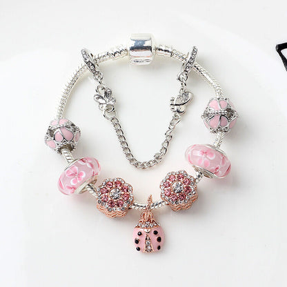 Spring Blossom Charm Bracelet with Flower Beads(19cm) V1132-NSSL30-19