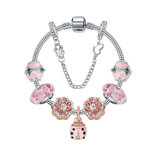 Spring Blossom Charm Bracelet with Flower Beads(19cm) V1132-NSSL30-19