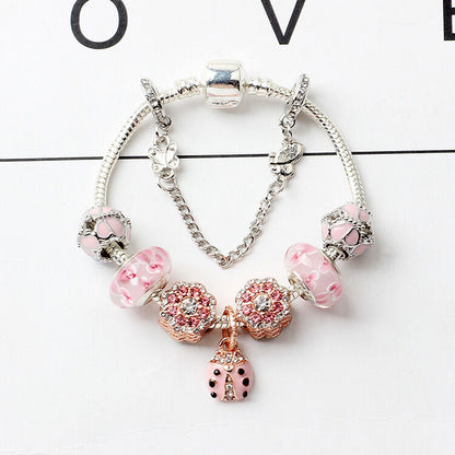 Spring Blossom Charm Bracelet with Flower Beads(19cm) V1132-NSSL30-19