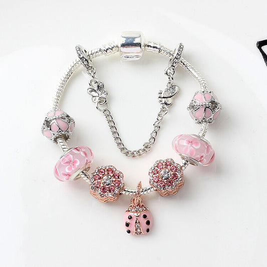 Spring Blossom Charm Bracelet with Flower Beads(20cm) V1132-NSSL30-20
