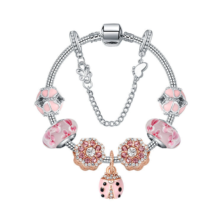Spring Blossom Charm Bracelet with Flower Beads(20cm) V1132-NSSL30-20