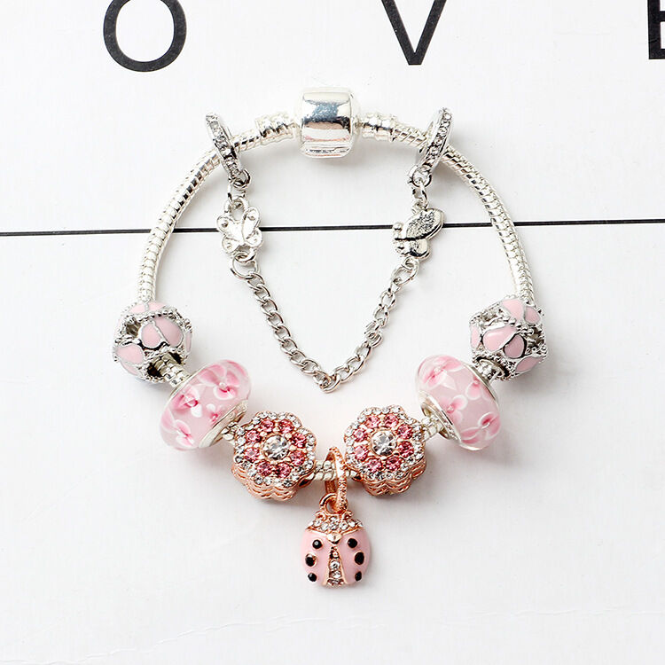 Spring Blossom Charm Bracelet with Flower Beads(20cm) V1132-NSSL30-20