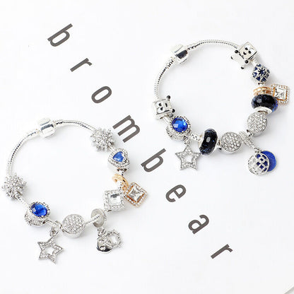 Sparkling Charm Bracelet with Smiley, Crystal, Rhinestone Beads & Hollow Star Zircon Pendants(19cm) V1132-NSSL31-19