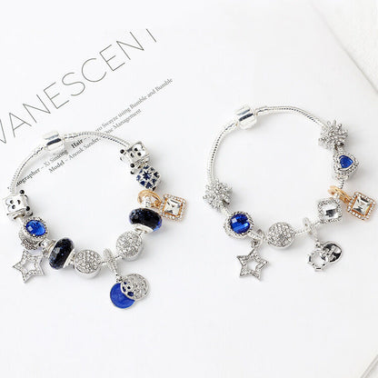 Sparkling Charm Bracelet with Smiley, Crystal, Rhinestone Beads & Hollow Star Zircon Pendants(19cm) V1132-NSSL31-19