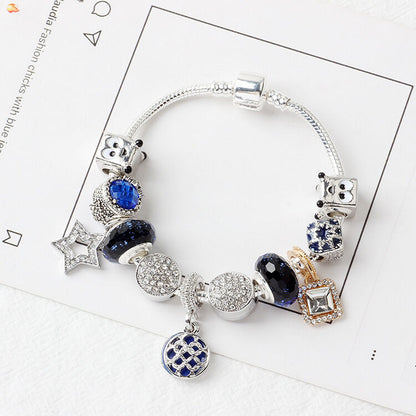 Sparkling Charm Bracelet with Smiley, Crystal, Rhinestone Beads & Hollow Star Zircon Pendants(19cm) V1132-NSSL31-19