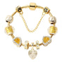Golden Rhinestone Heart Charm Beaded Snake Chain Bracelet(19cm) V1132-NSSL33-19