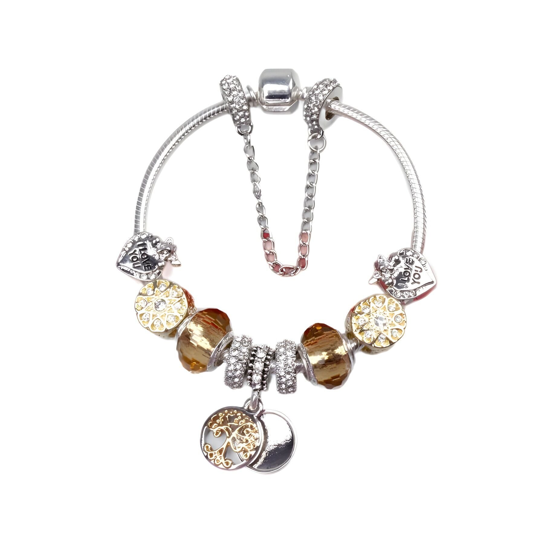 Crystal Bead & Tree of Life Pendant Bracelet with Rhinestones(18cm) V1132-NSSL34-18