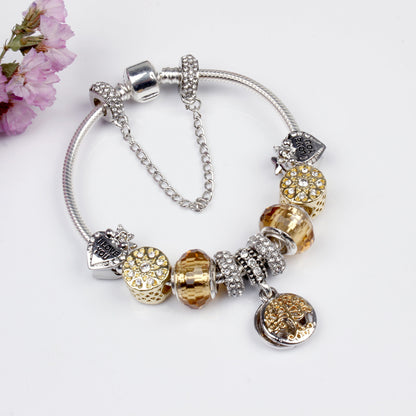 Crystal Bead & Tree of Life Pendant Bracelet with Rhinestones(19cm) V1132-NSSL34-19