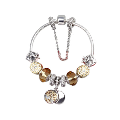 Crystal Bead & Tree of Life Pendant Bracelet with Rhinestones(20cm) V1132-NSSL34-20
