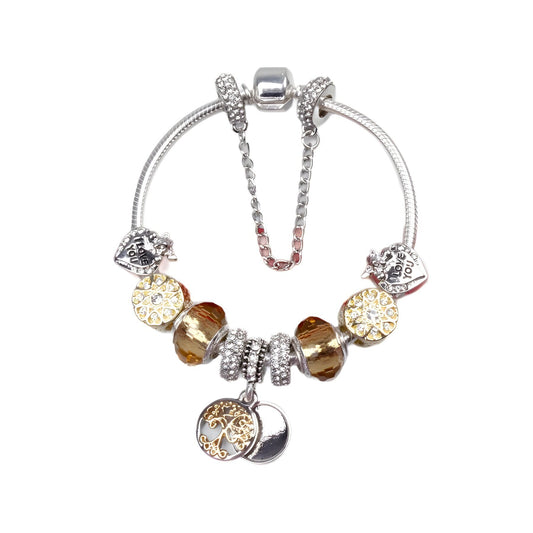 Crystal Bead & Tree of Life Pendant Bracelet with Rhinestones(20cm) V1132-NSSL34-20