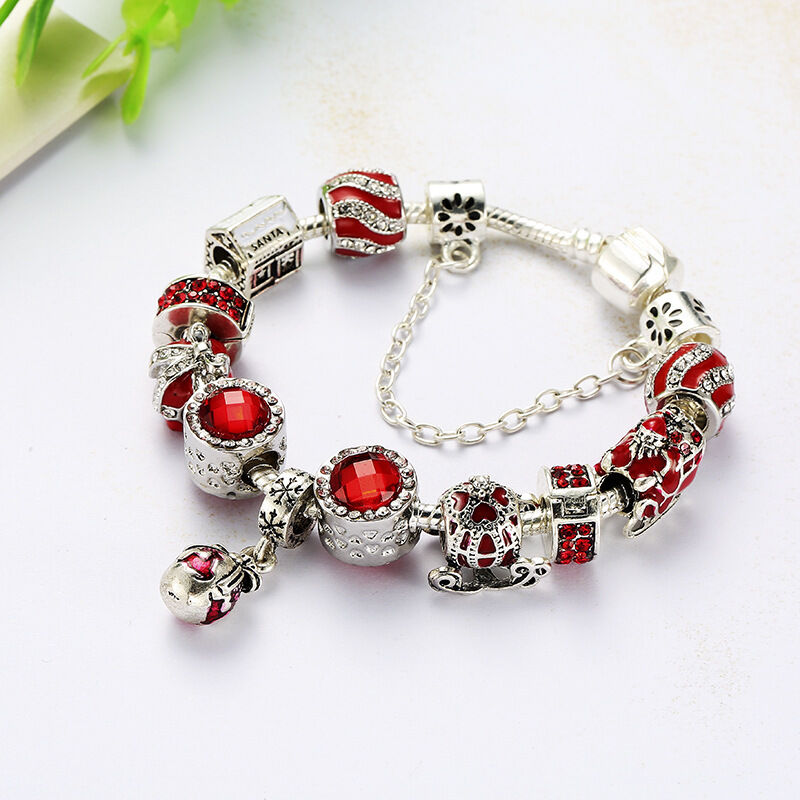 Vintage Silver-Plated Zircon Beaded Bracelet(19cm) V1132-NSSL35-19