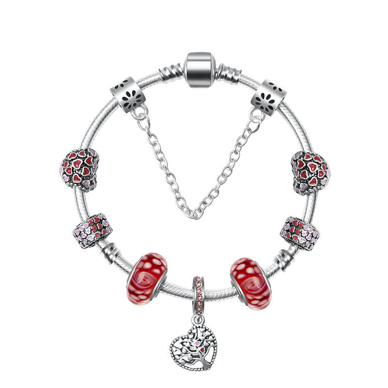 Red Zircon Beaded Christmas Tree Pendant Alloy Bracelet(20cm) V1132-NSSL36-20