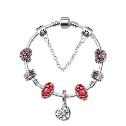 Red Zircon Beaded Christmas Tree Pendant Alloy Bracelet(20cm) V1132-NSSL36-20