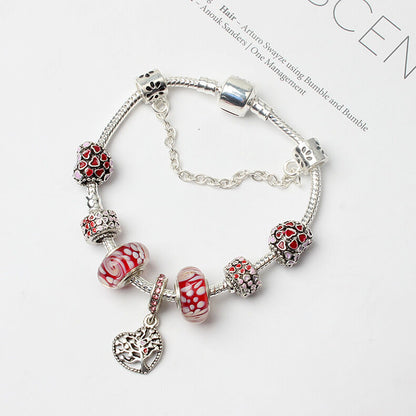 Red Zircon Beaded Christmas Tree Pendant Alloy Bracelet(20cm) V1132-NSSL36-20
