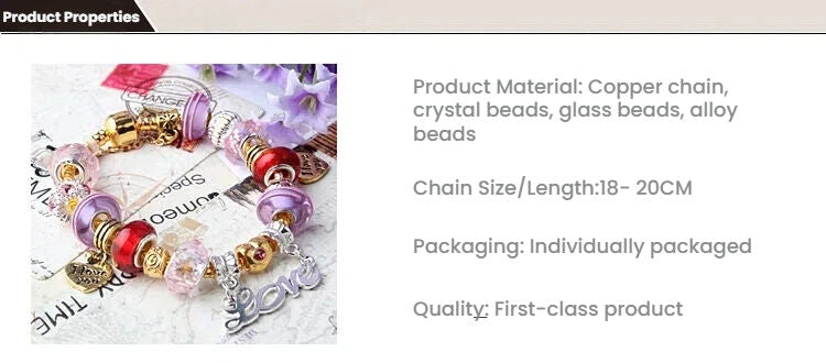 Love-Themed Beaded Bracelet with Crystal & Letter Pendant(19cm) V1132-NSSL38-19