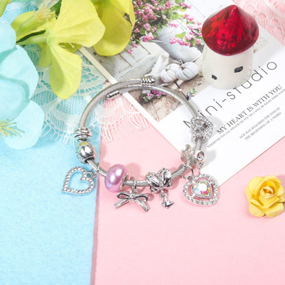 Cute Heart-shaped Beaded Bracelet with Rhinestones(18cm) V1132-NSSL40-18