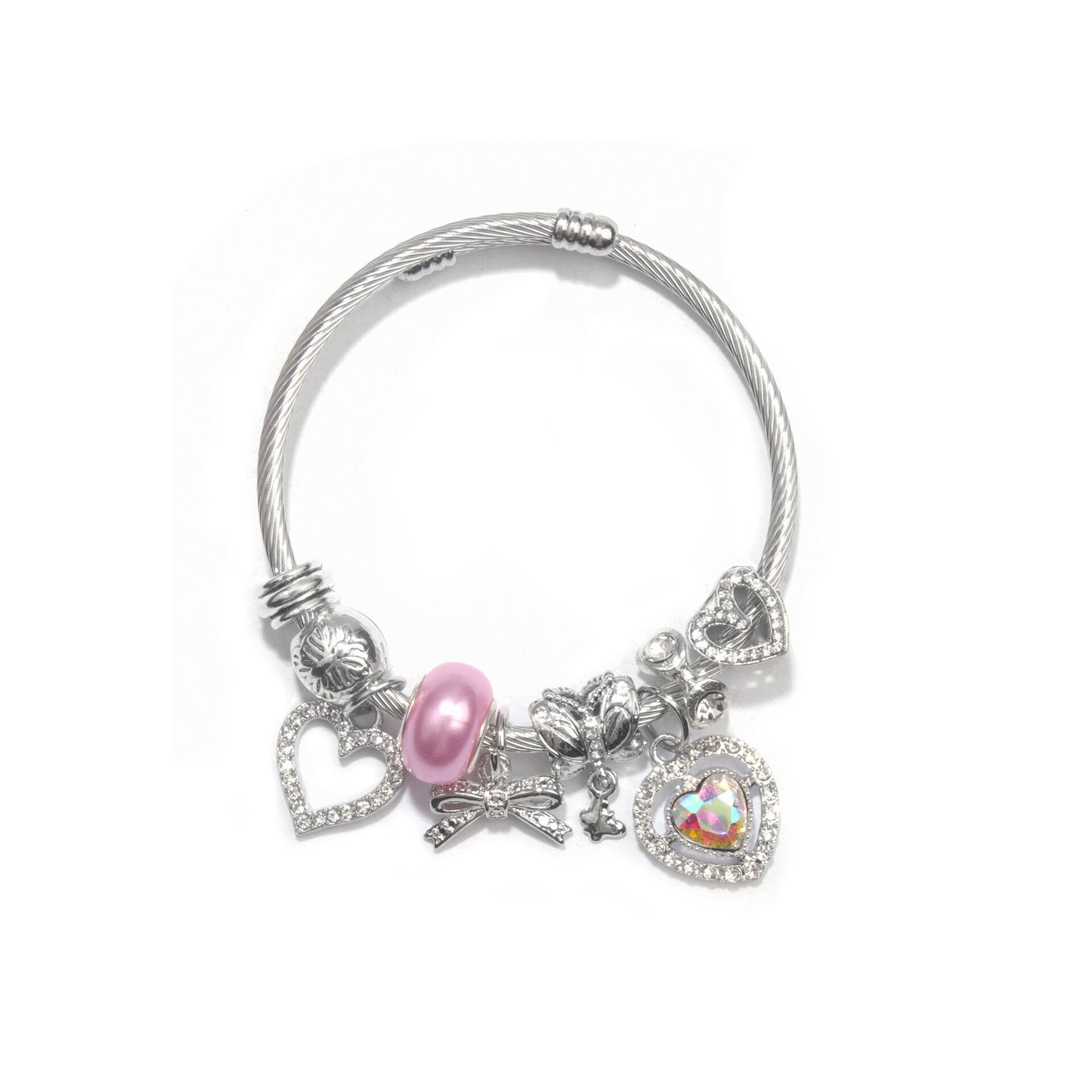 Cute Heart-shaped Beaded Bracelet with Rhinestones(19cm) V1132-NSSL40-19