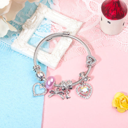 Cute Heart-shaped Beaded Bracelet with Rhinestones(19cm) V1132-NSSL40-19