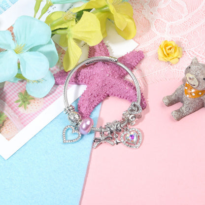 Cute Heart-shaped Beaded Bracelet with Rhinestones(20cm) V1132-NSSL40-20