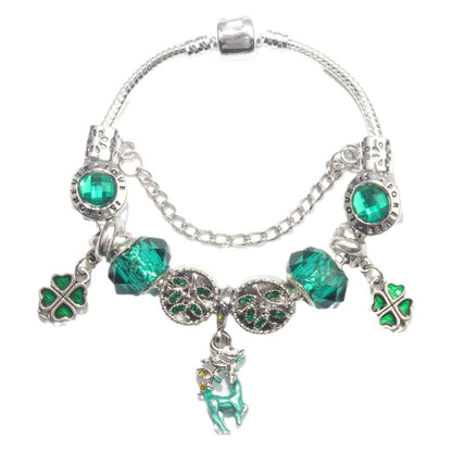Colorful Cat Eye Glass Bead Clover Pendant Bracelet(17cm) V1132-NSSL41-17