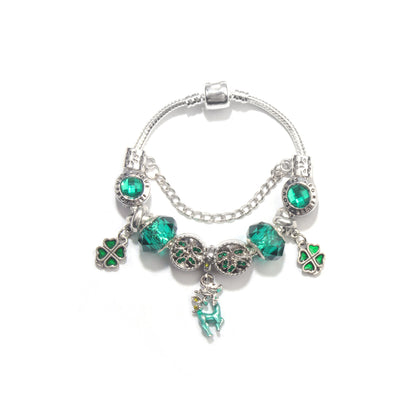 Colorful Cat Eye Glass Bead Clover Pendant Bracelet(18cm) V1132-NSSL41-18