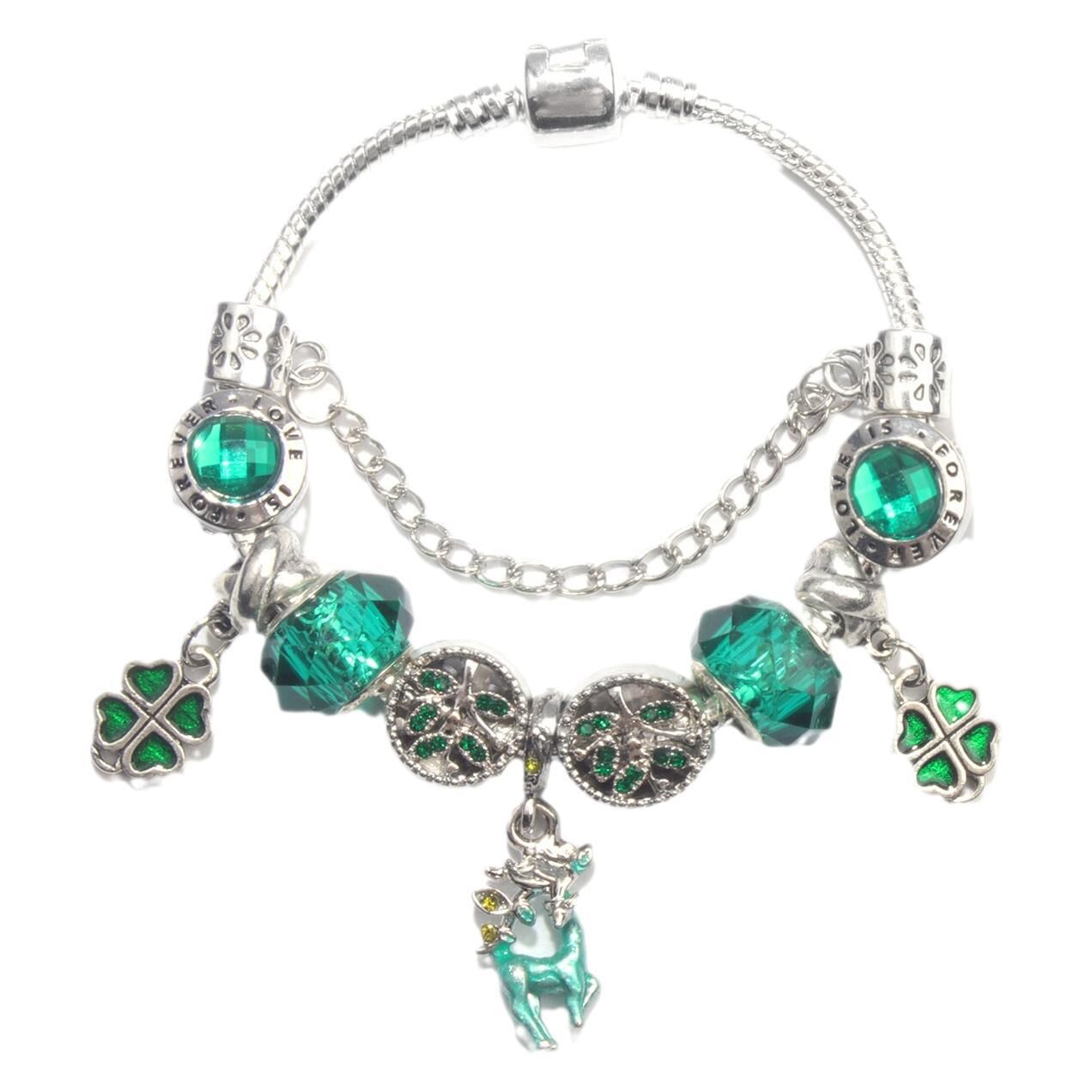 Colorful Cat Eye Glass Bead Clover Pendant Bracelet(19cm) V1132-NSSL41-19