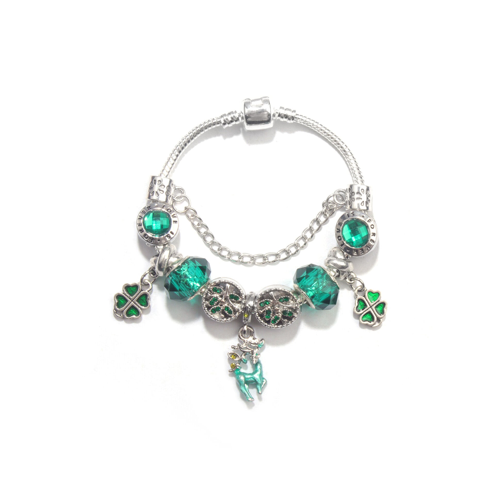 Colorful Cat Eye Glass Bead Clover Pendant Bracelet(20cm) V1132-NSSL41-20