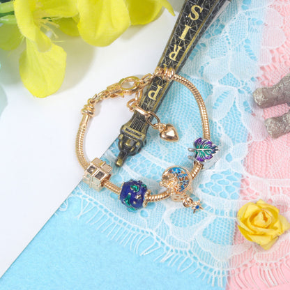 Colorful Leaf Moon Star Pendant Versatile Gold Bracelet(17cm) V1132-NSSL42-17