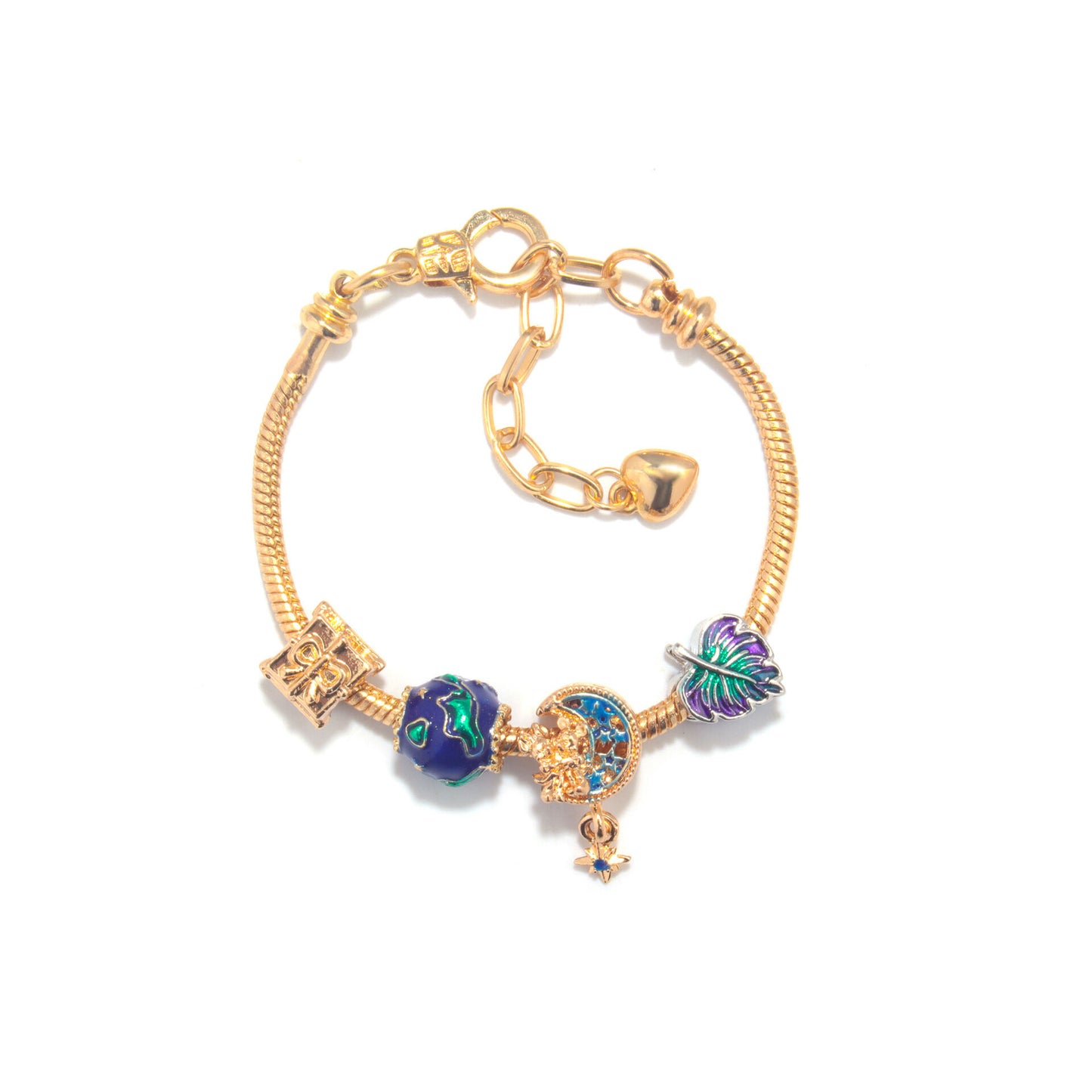 Colorful Leaf Moon Star Pendant Versatile Gold Bracelet(18cm) V1132-NSSL42-18
