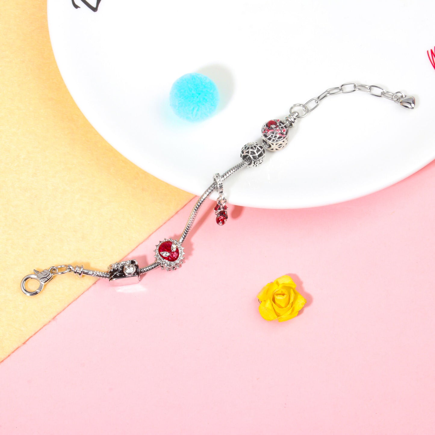 Cartoon Punk Spider-Man Themed Rhinestone Bracele(19cm) V1132-NSSL45-19
