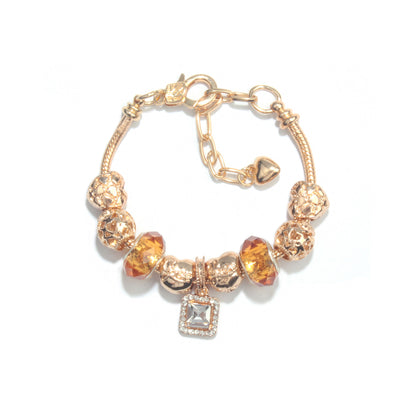 Golden Heart Zircon Hollow Bead Bracelet with Rhinestone Pendant(19cm) V1132-NSSL47-19