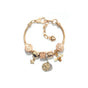 Golden Heart & Bee Charm Bracelet with Rhinestones, Hollow Flower & Gift Box Beads(20cm) V1132-NSSL49-20
