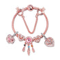 Rose Gold Bracelet with Pink Heart Charms & Crystal Rhinestones(19cm) V1132-NSSL53-19