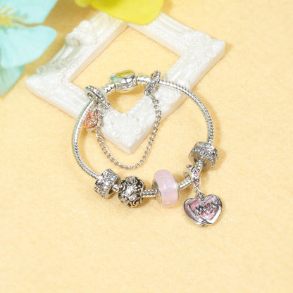 Heart Charm Beaded Bracelet with Crystals(17cm) V1132-NSSL55-17