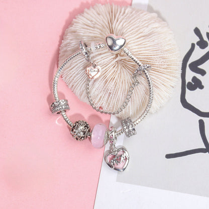 Heart Charm Beaded Bracelet with Crystals(17cm) V1132-NSSL55-17