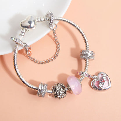 Heart Charm Beaded Bracelet with Crystals(19cm) V1132-NSSL55-19
