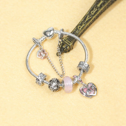Heart Charm Beaded Bracelet with Crystals(19cm) V1132-NSSL55-19